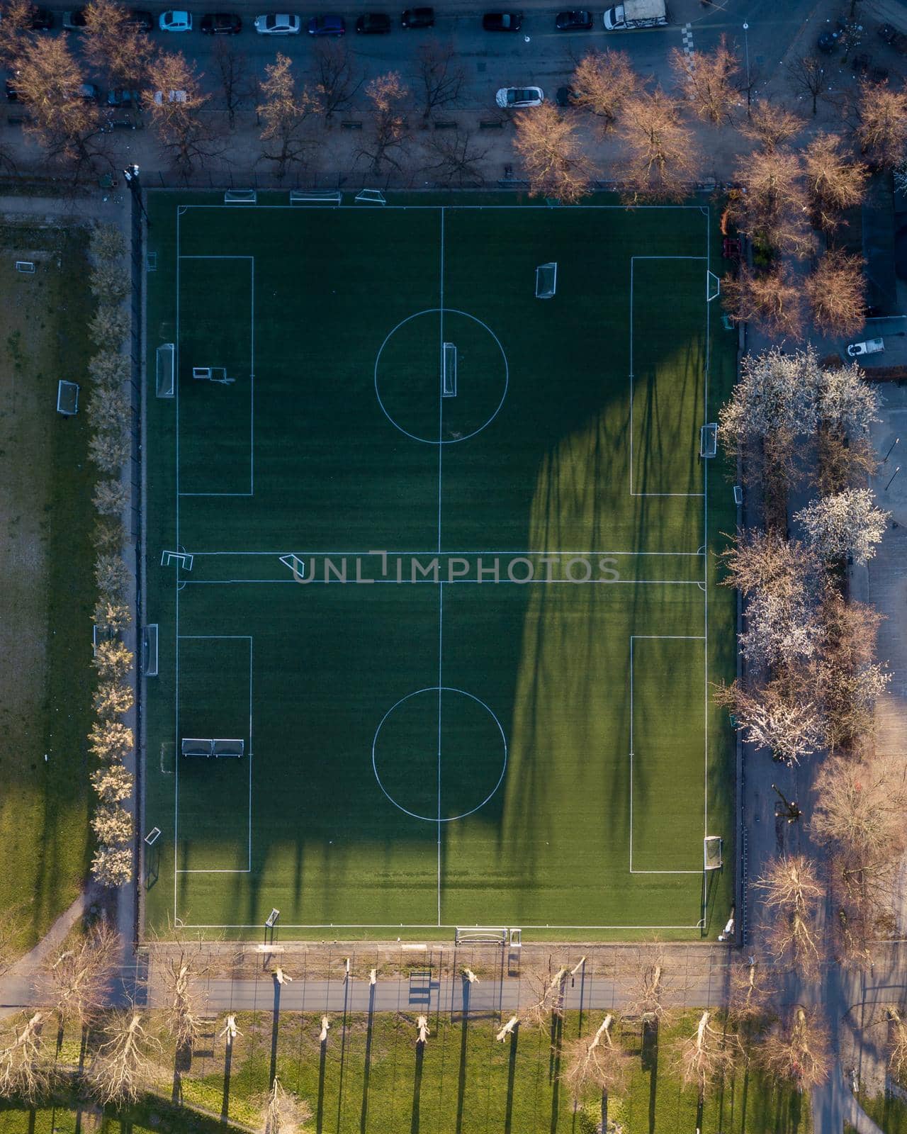 Drone View of Soccer Fields in Norrebro, Copenhagen by oliverfoerstner