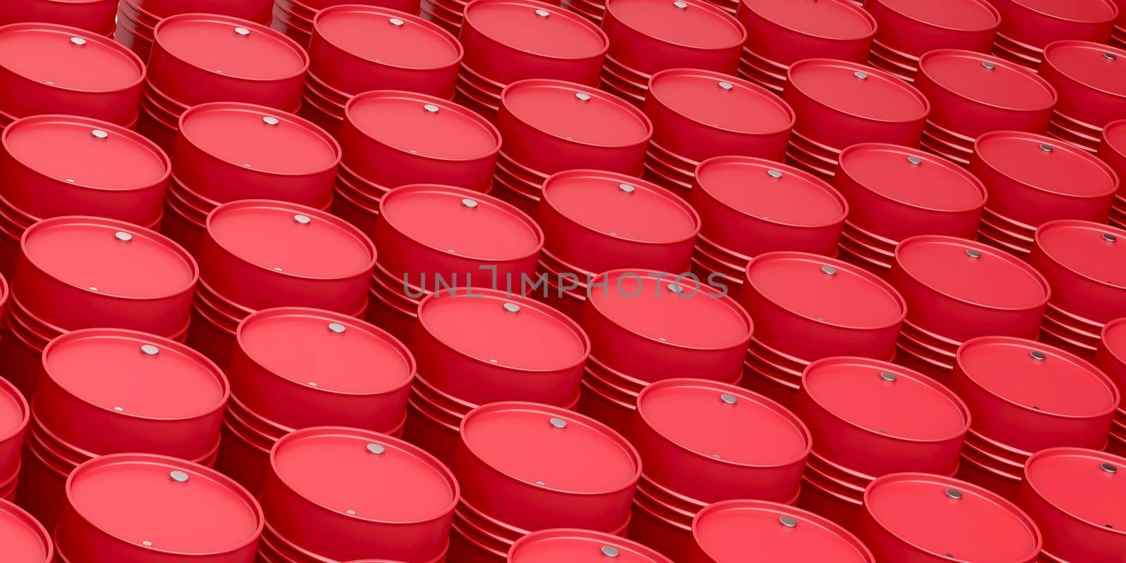 Many rows with red oil drums