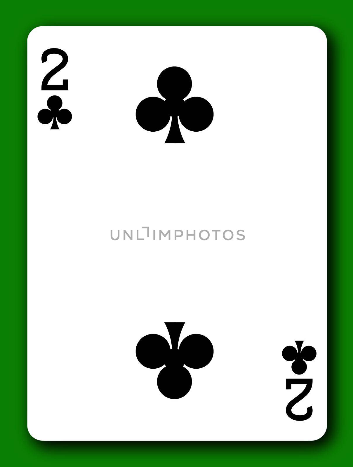 A Two of Clubs playing card with clipping path to remove background and shadow 2 Deuce 3d illustration