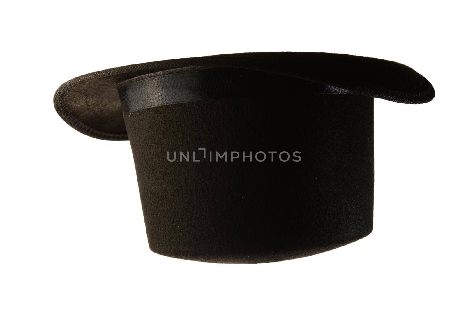 An isolated over white background image of a magicians black top hat.