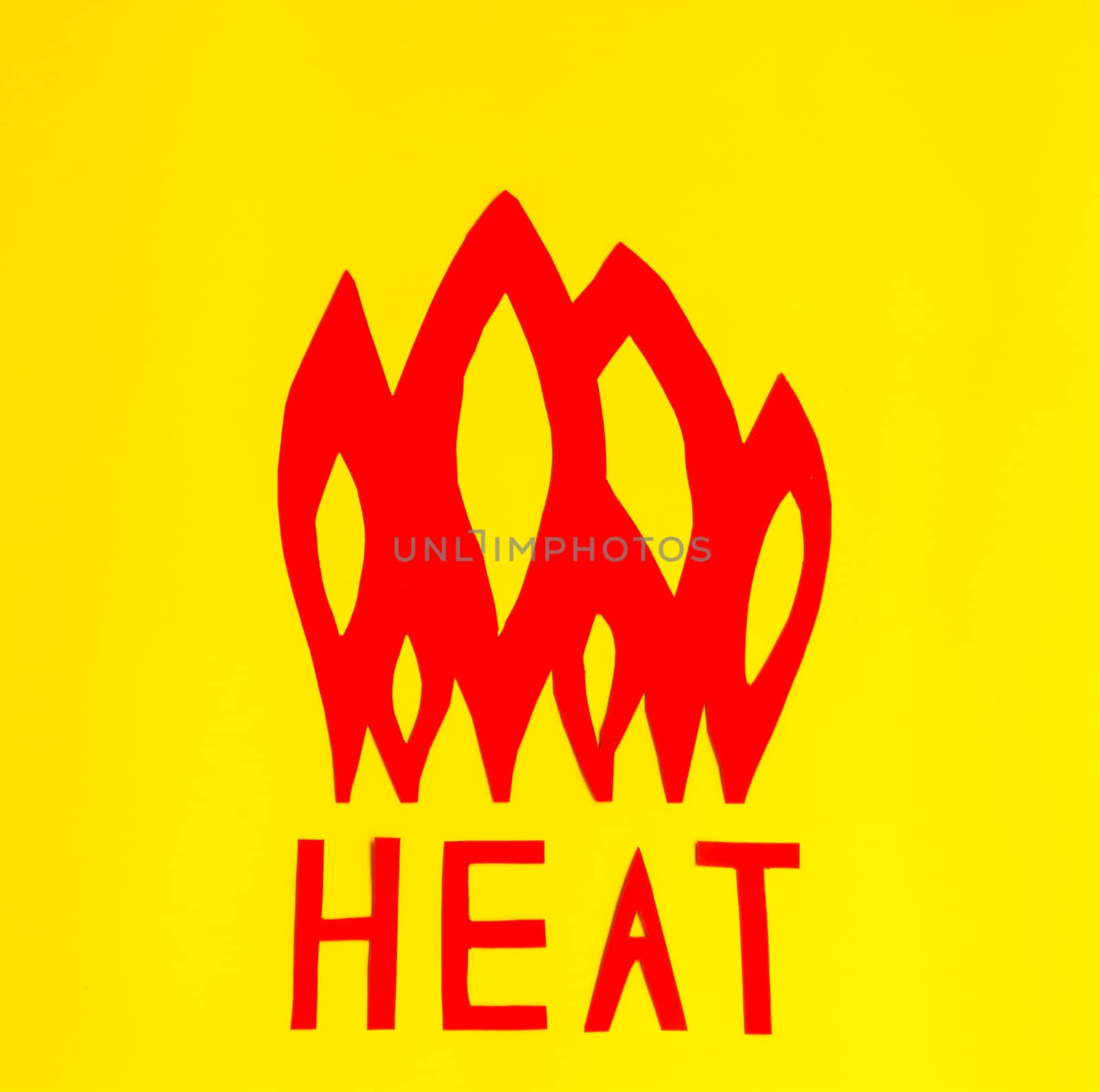 the heat writing with red flames is highlighted by the yellow background