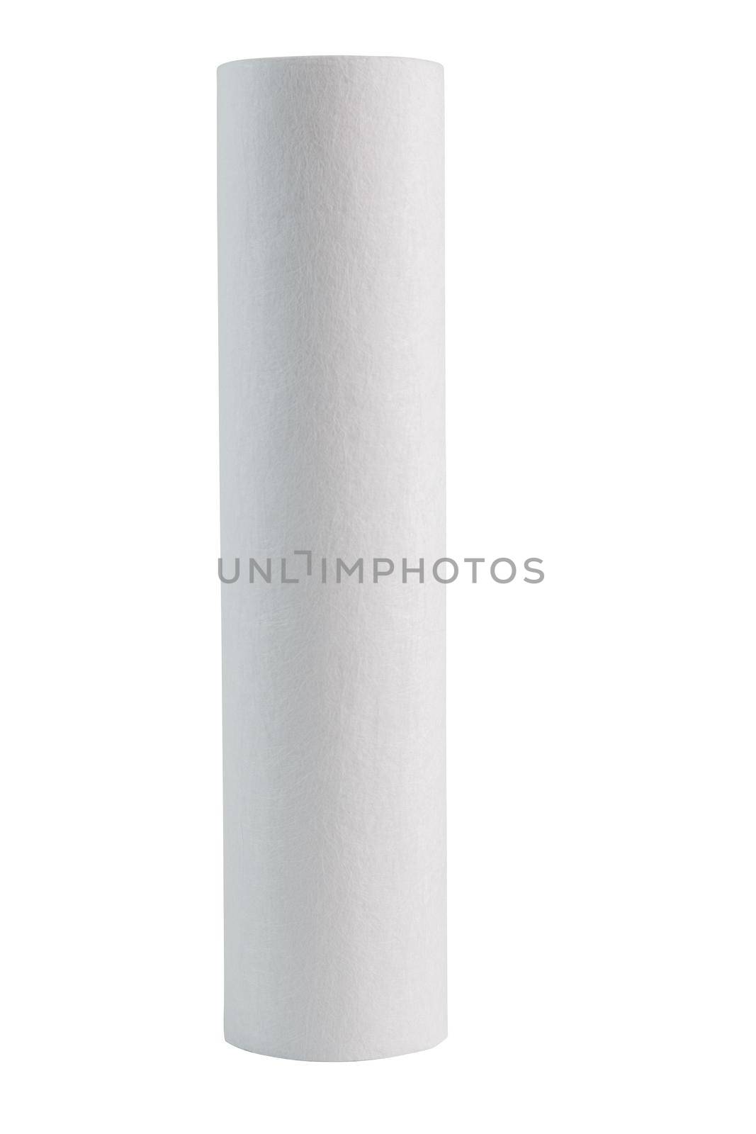 New white mechanical polypropylene water filter PP 5 type size 10SL isolated on white background, Side view.