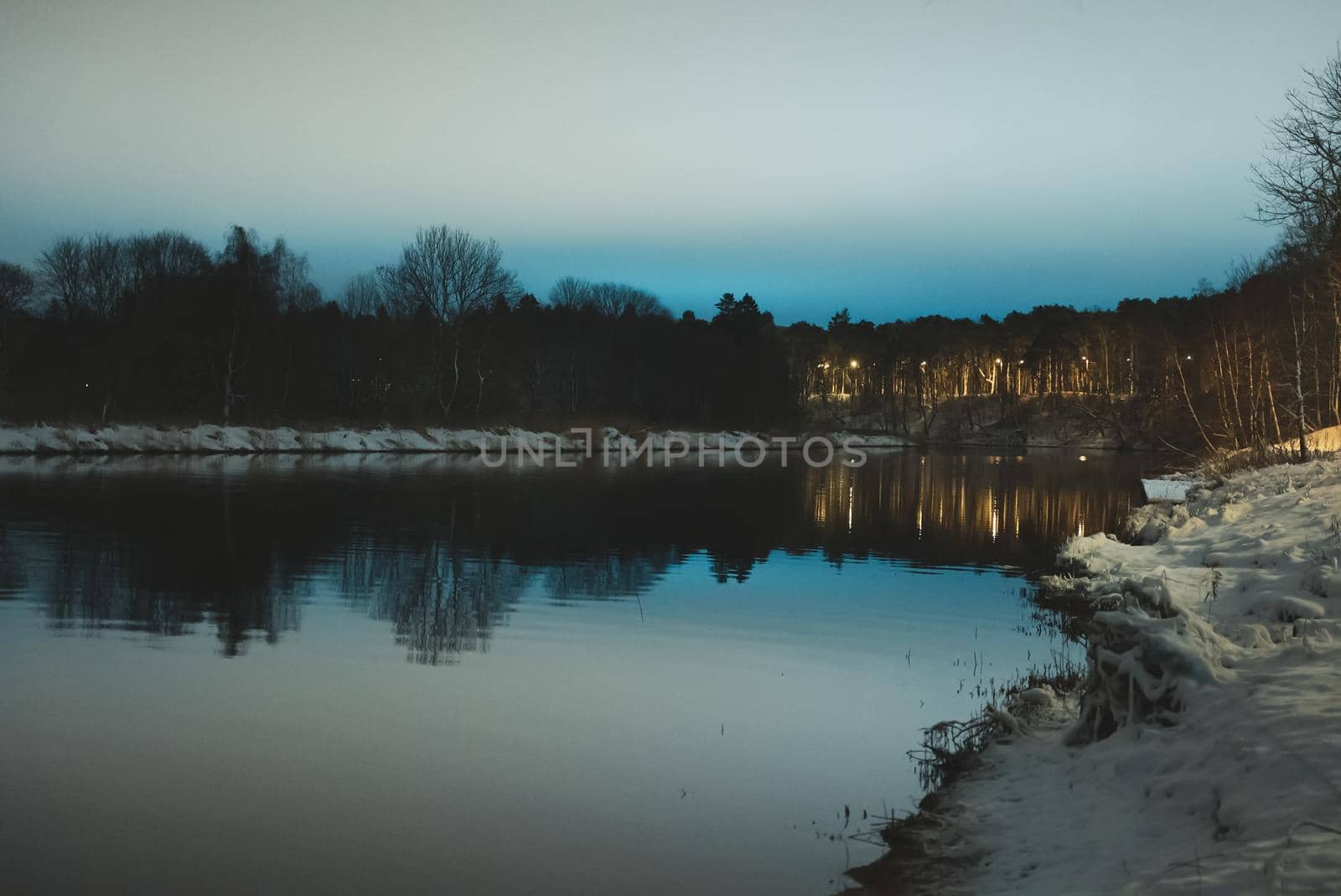 Night Pirita river at winter time. by dmitrimaruta