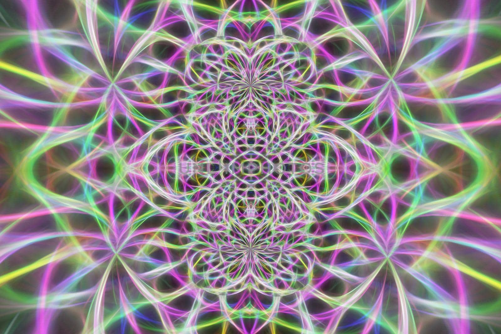 Abstract multicolored fractal neon kaleidoscope background.
