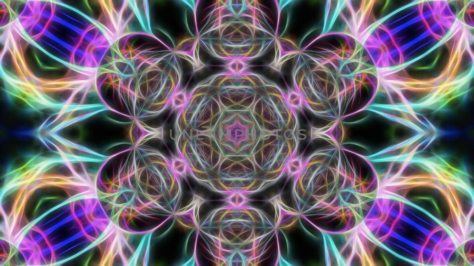 Abstract multicolored fractal neon kaleidoscope background
