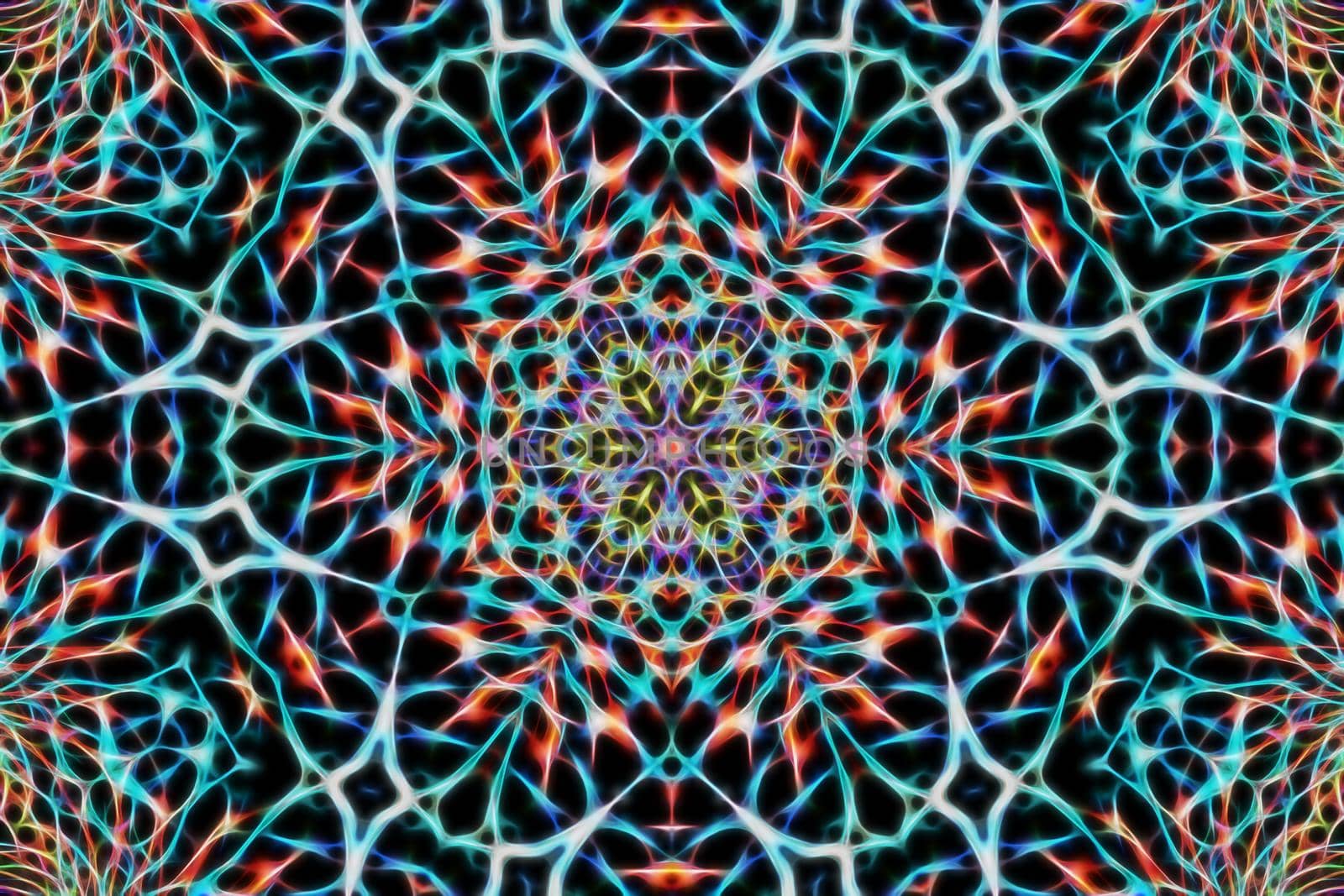 Abstract multicolored fractal neon kaleidoscope background