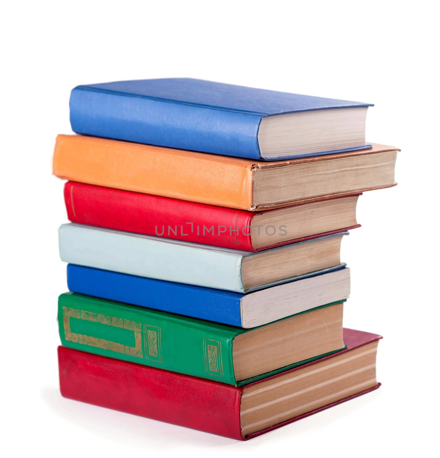 stack of Old books isolated on white.