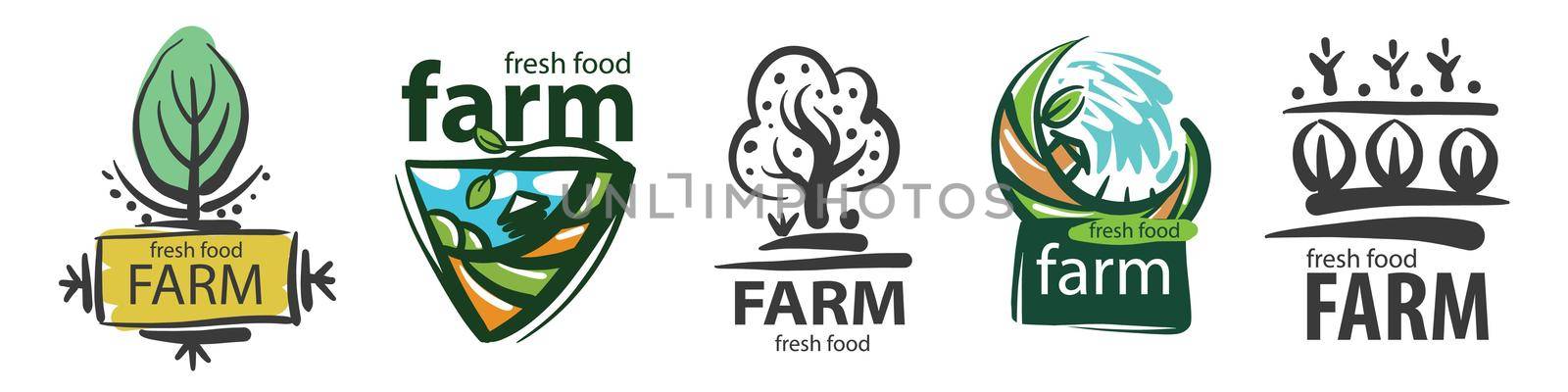 Vector set of logos for agriculture and farms by butenkow