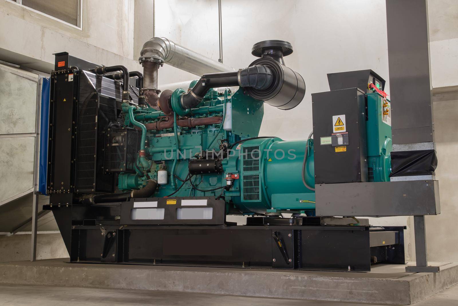 Generator Room Emergency power supply. Powered by Diesel power. Selective focus.