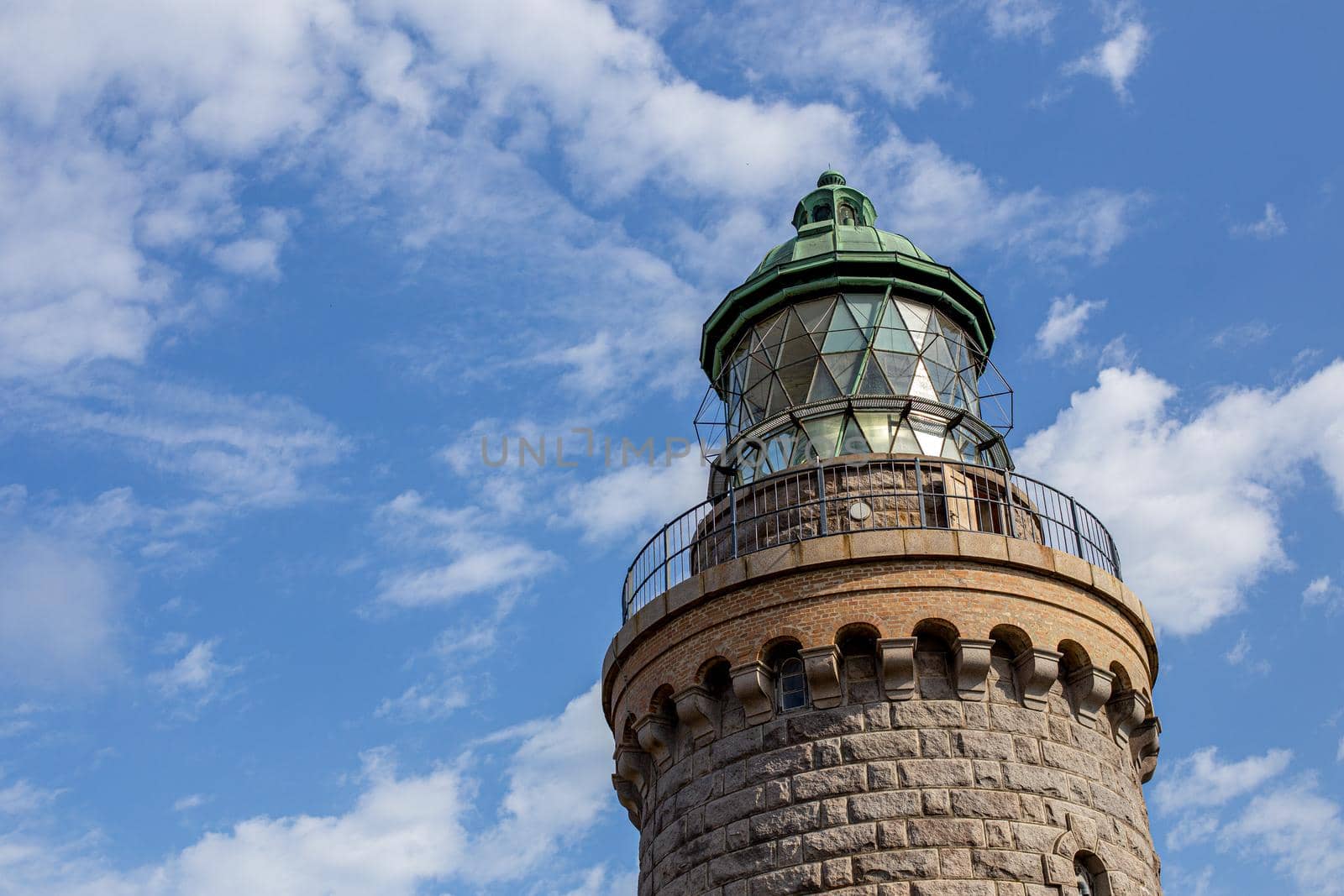 Bornholm, Denmark - August 10, 2020: Exterior view of Hammeren Lighthouse on Bornholm Island.