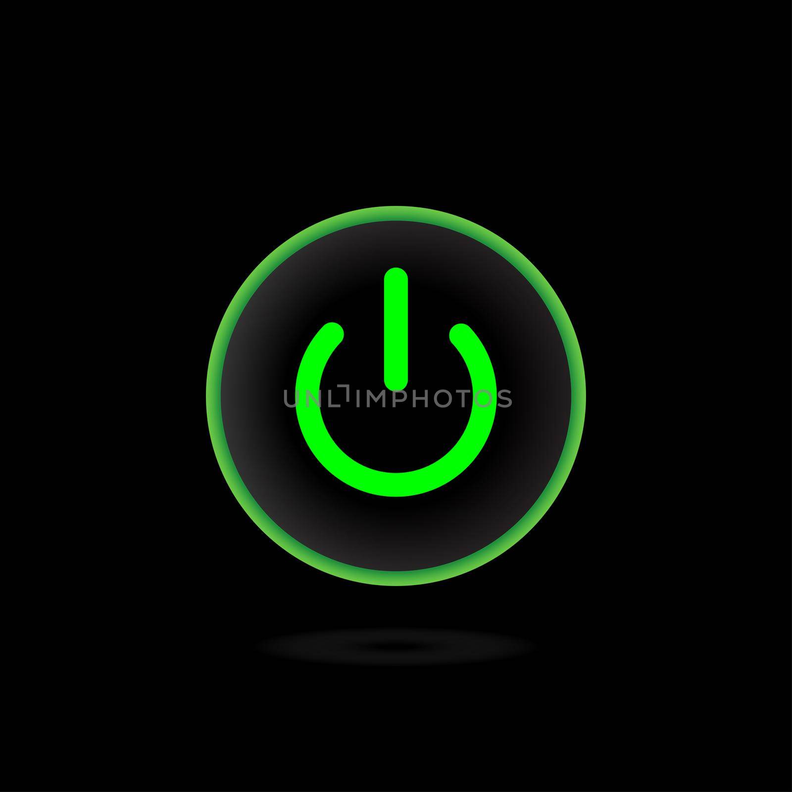 On Off Push style power red, green neon button, The On Off buttons are enclosed in green icon in black background,