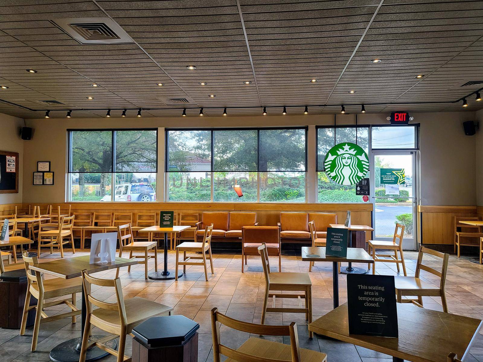 Athens, GA / the United State -  Oct 27, 2020 : Inside view and interior of Starbucks shop, Drive Thru coffee shop by Dorego