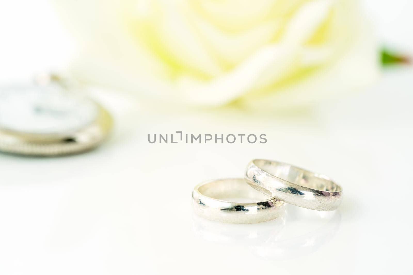 Wedding rings on white background by stoonn