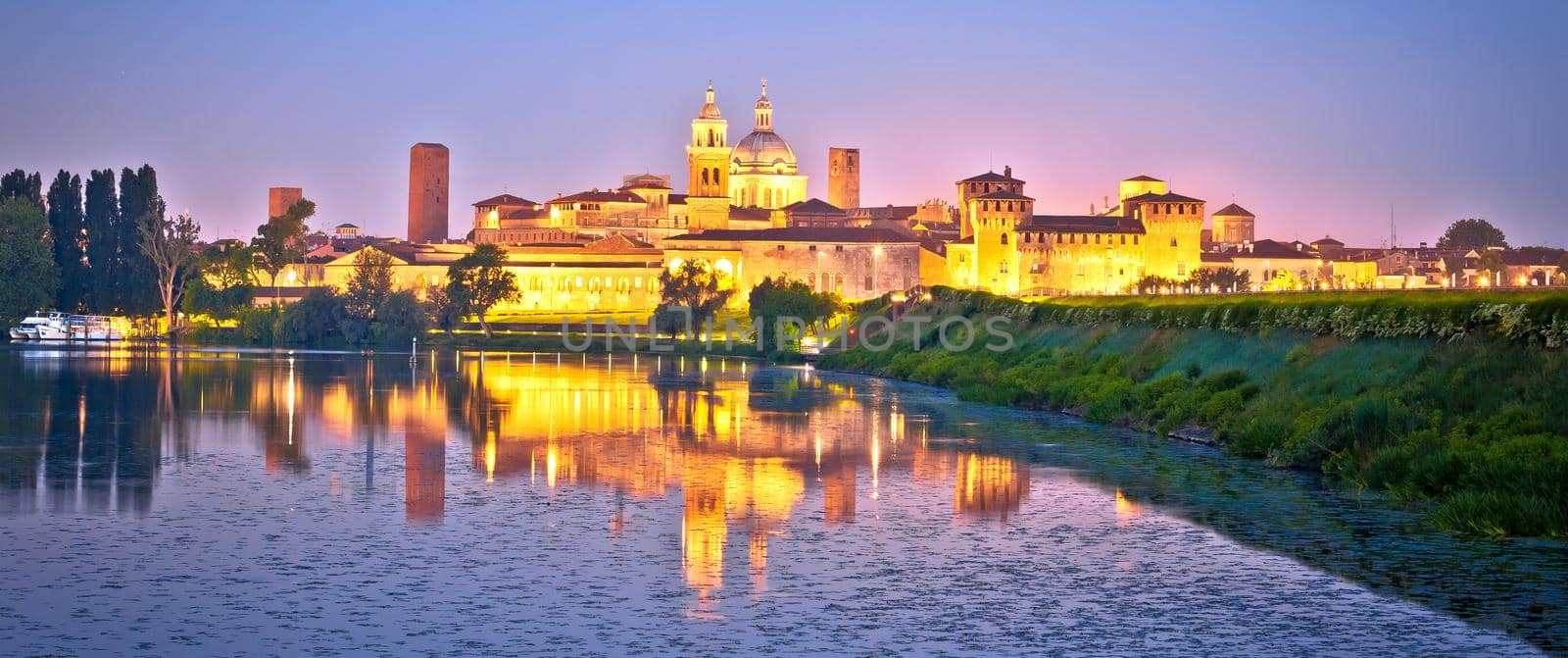 City of Mantova skyline lake reflections dawn view, European capital of culture
