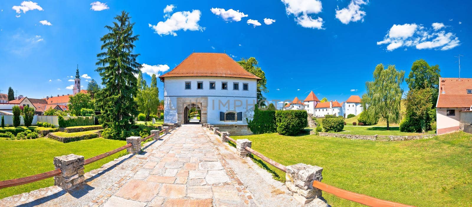 Varazdin. Historic town of Varazdin landmarks and green landscape panoramic view, northern Croatia
