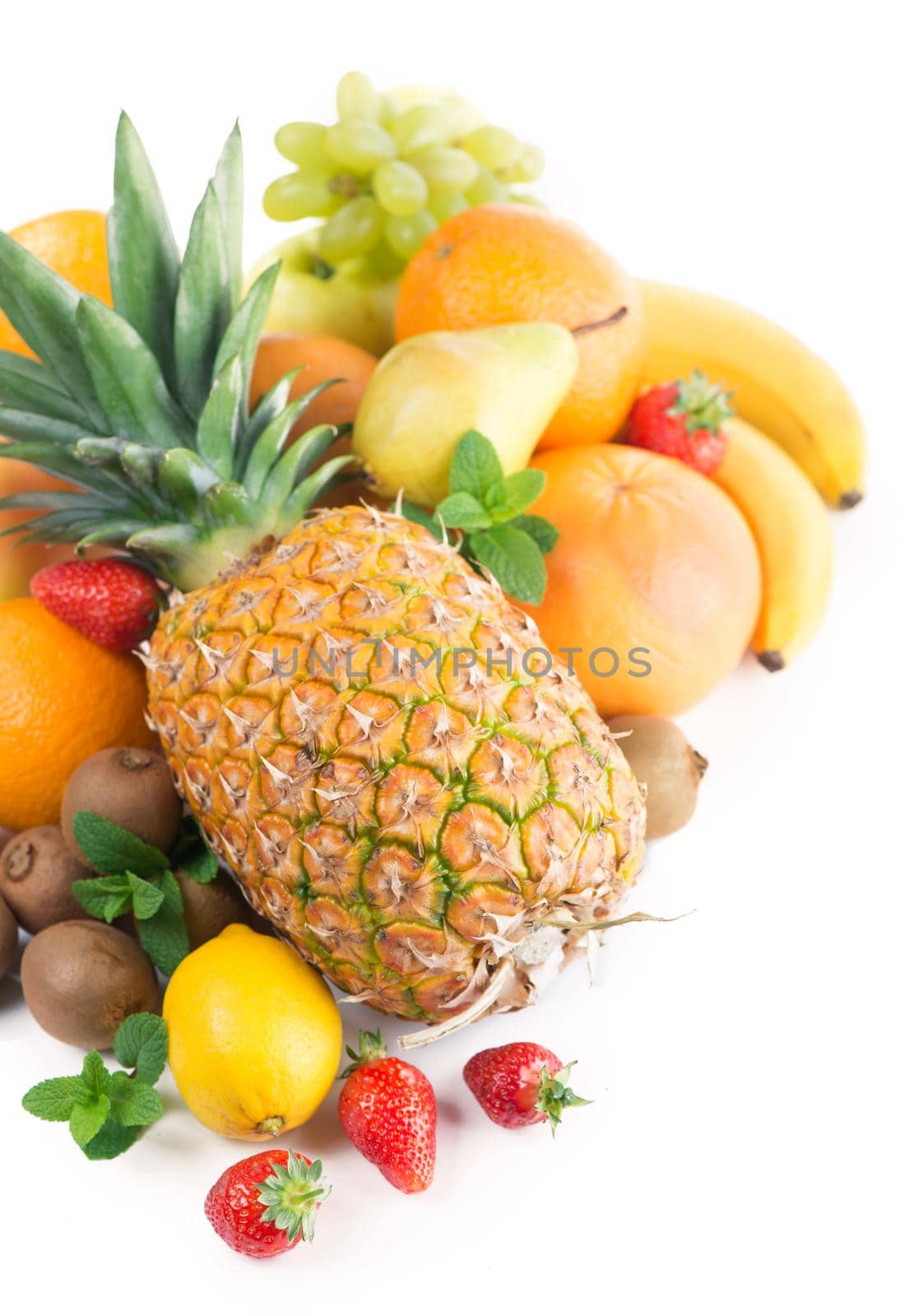 Exotic tropical fruits isolated on white background, healthy food, vegetarian diet