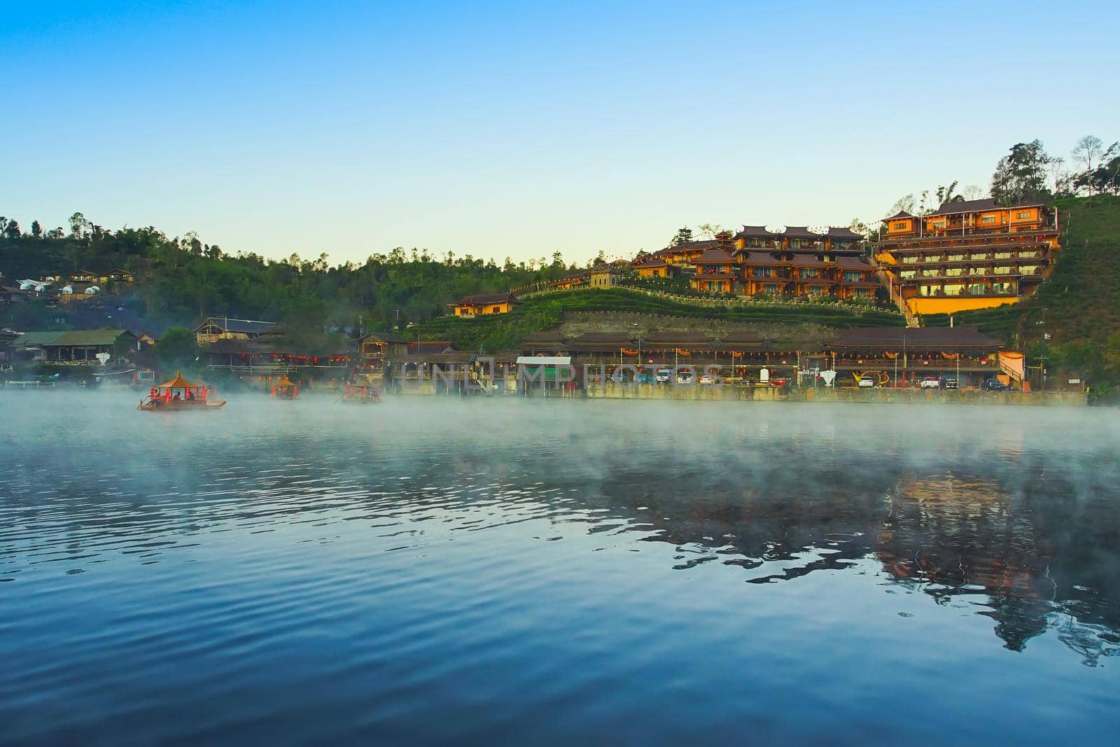 Mae Hong Son, Thailand - December 15, 2020: Beautiful village in nature Baan Rak Thai, Mae Hong Son province, Thailand. There is the most famous travel destinations of Mae Hong Son.