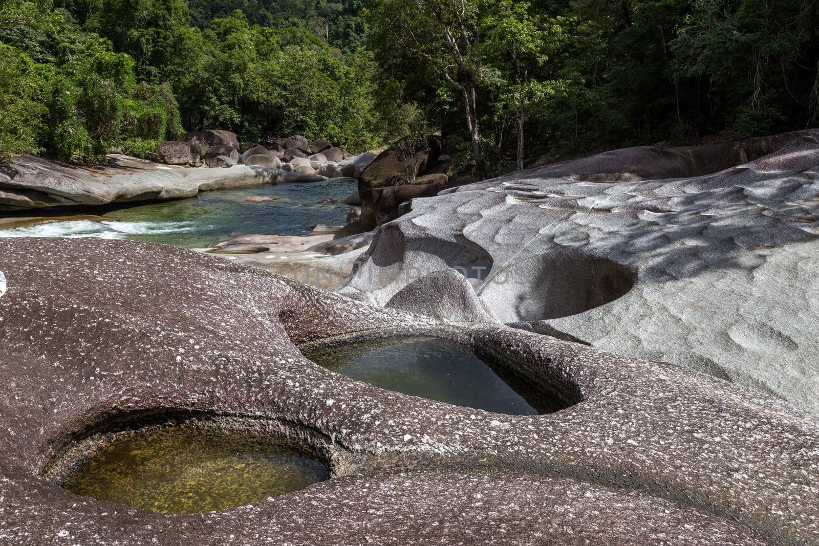 Babinda, Australia - May 4, 2015: Creek and pools at Babinda boulders in Queensland