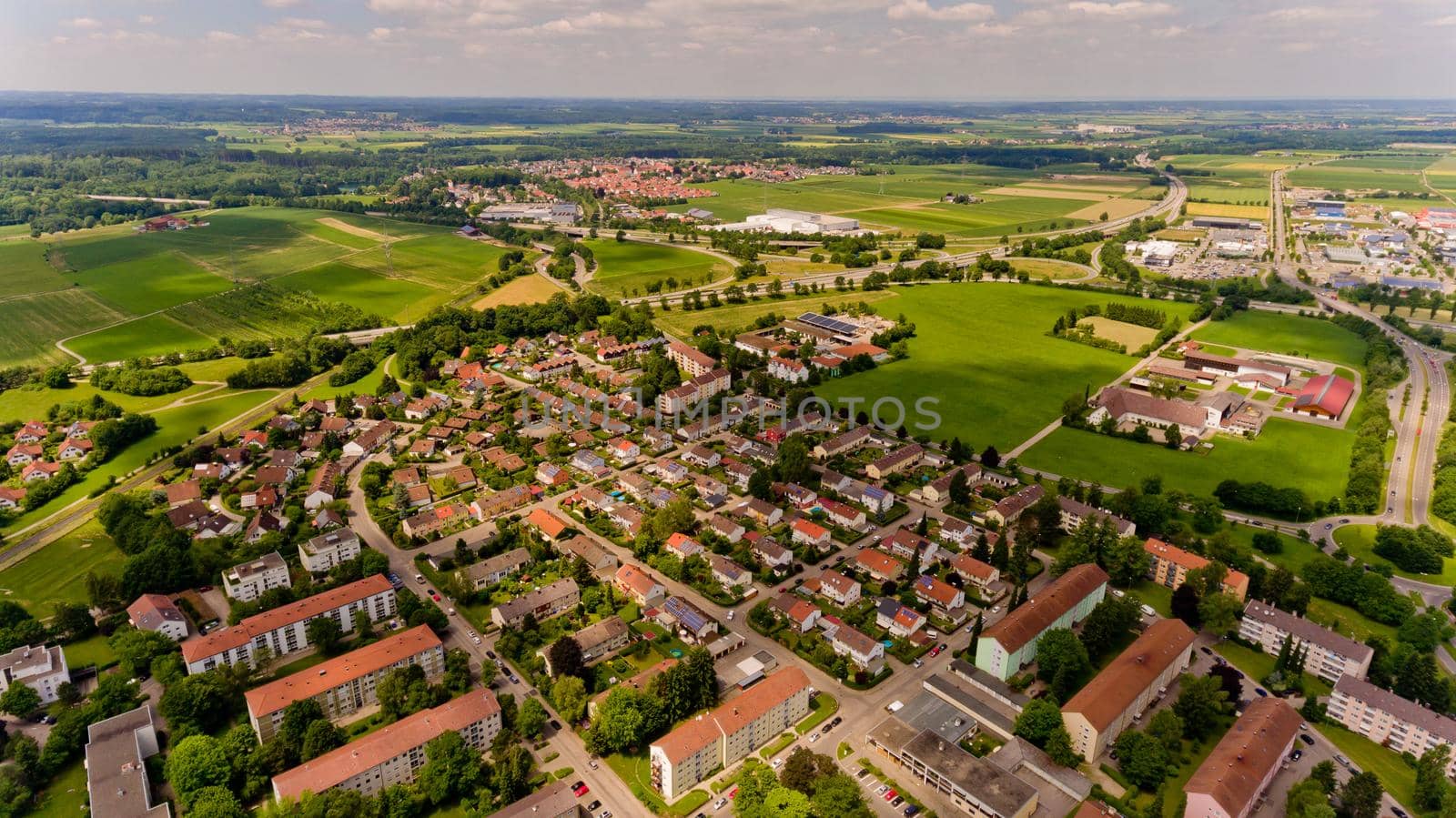 Aerial view of Memmingen city in Bavaria. Germany.