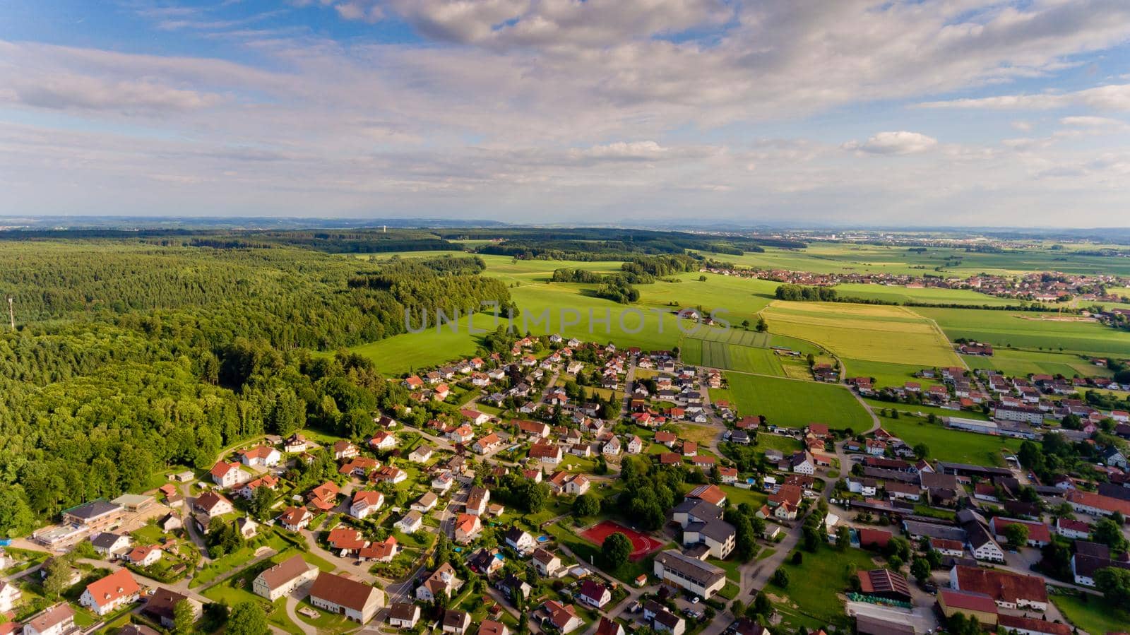 Aerial view of Boos village in Bavaria. Germany.