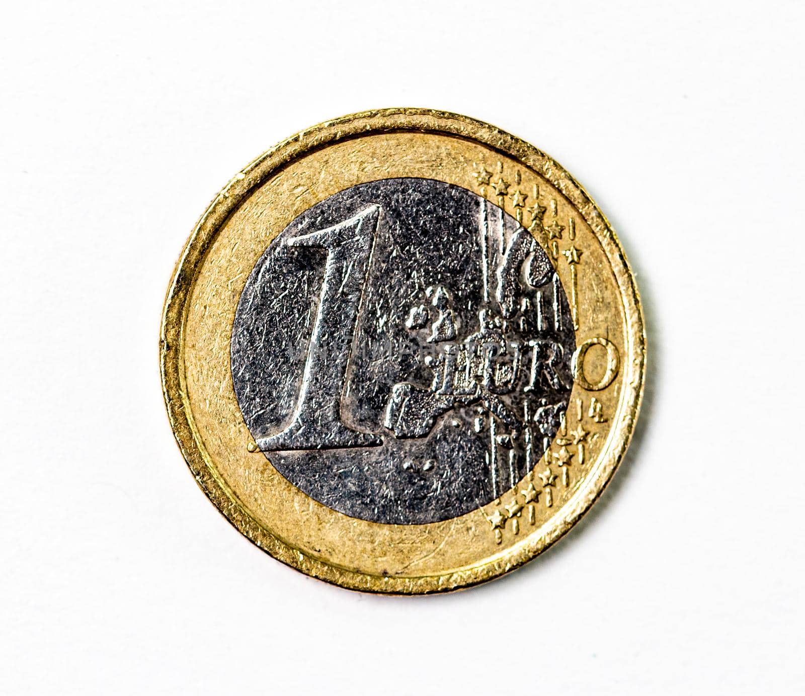 photograph of a one euro coin on a white background