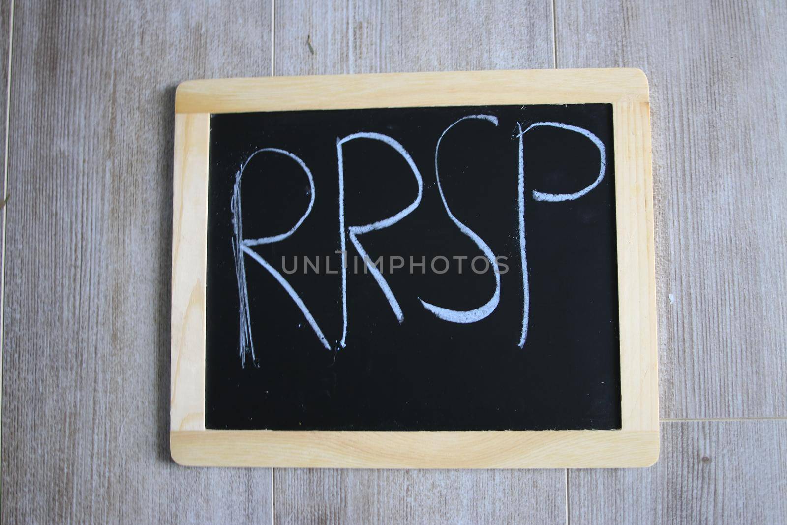 RRSP wrote on a chalk board. January is RRSP season . High quality photo