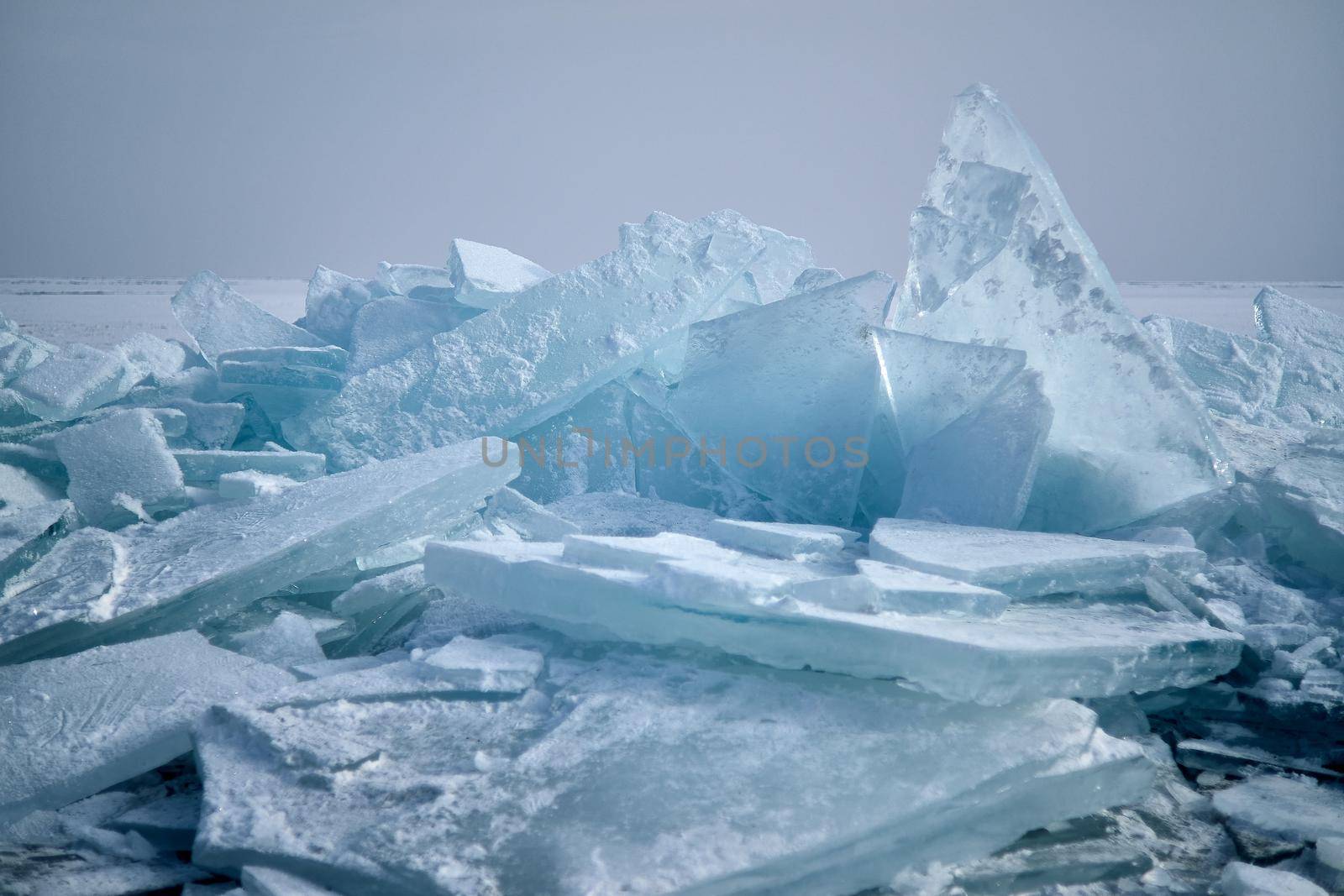 The blocks of ice at Lake Kapchagai, Kazakhstan