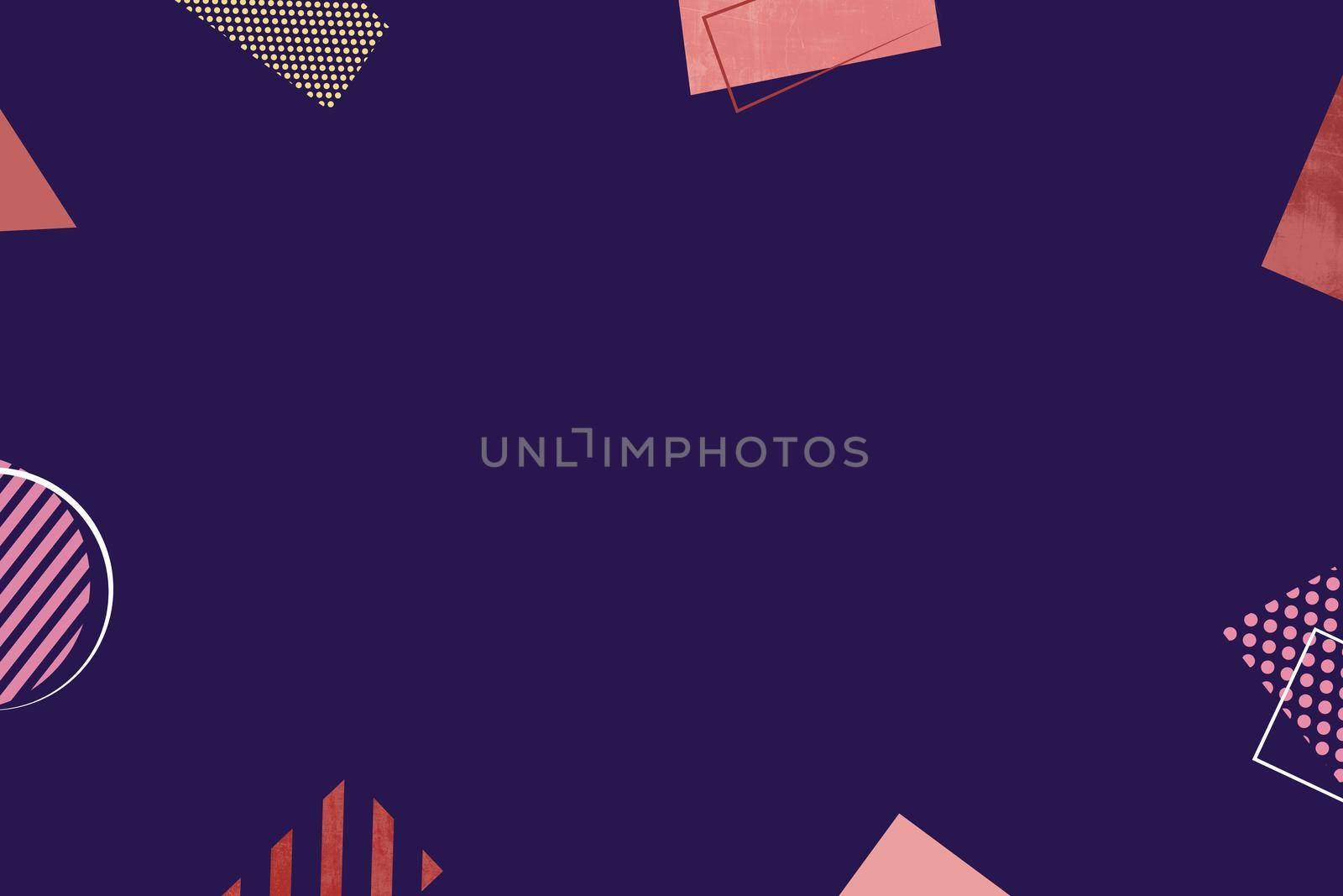 Abstract minimalist geometric shape and line in dark purple background with space for text.