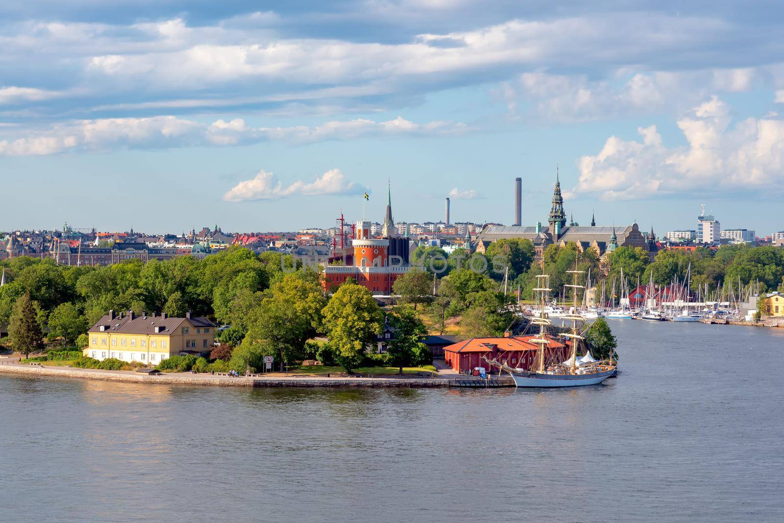 View of Stockholm city over sea harbour in summer season at Stockholm, Sweden by Nuamfolio