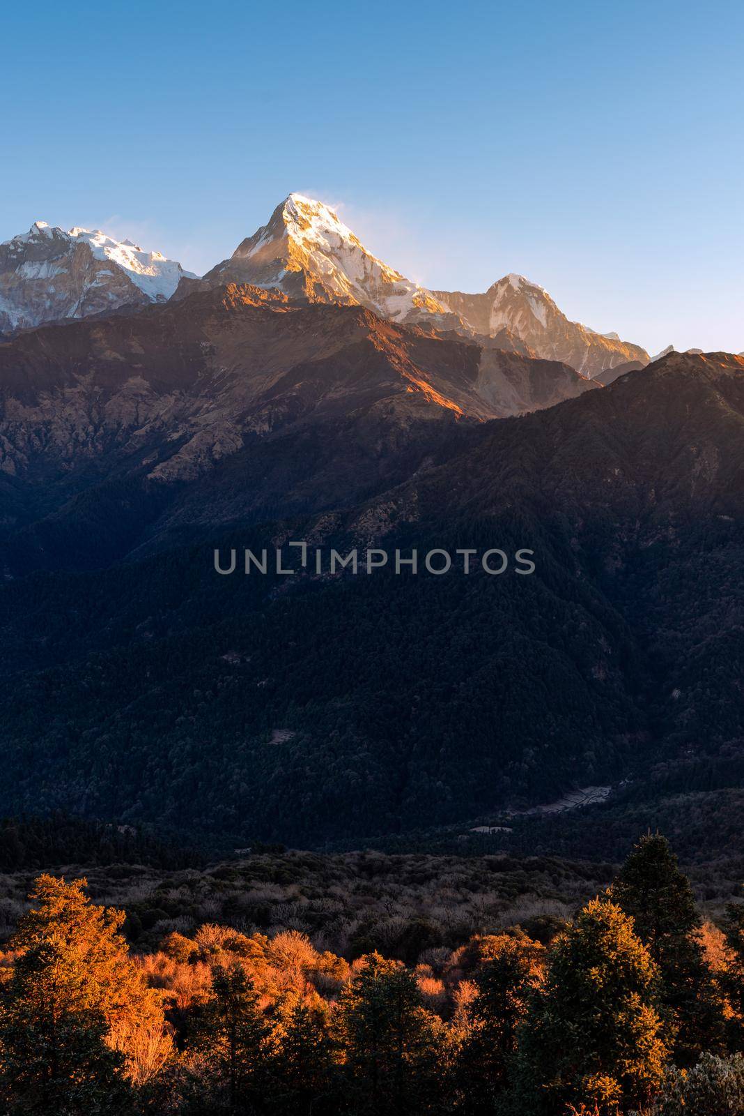 Nature view of Himalayan mountain range at Poon hill view point,Nepal.
