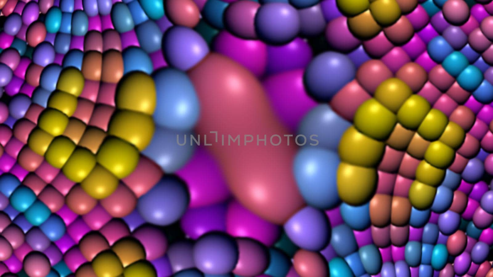 Abstract multi-colored background with a surface of spheres. 3d image