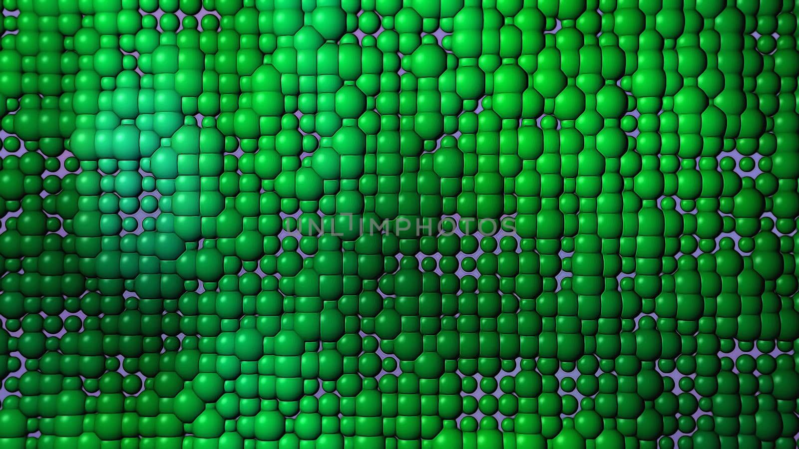 Abstract green background with a surface of spheres. 3d image