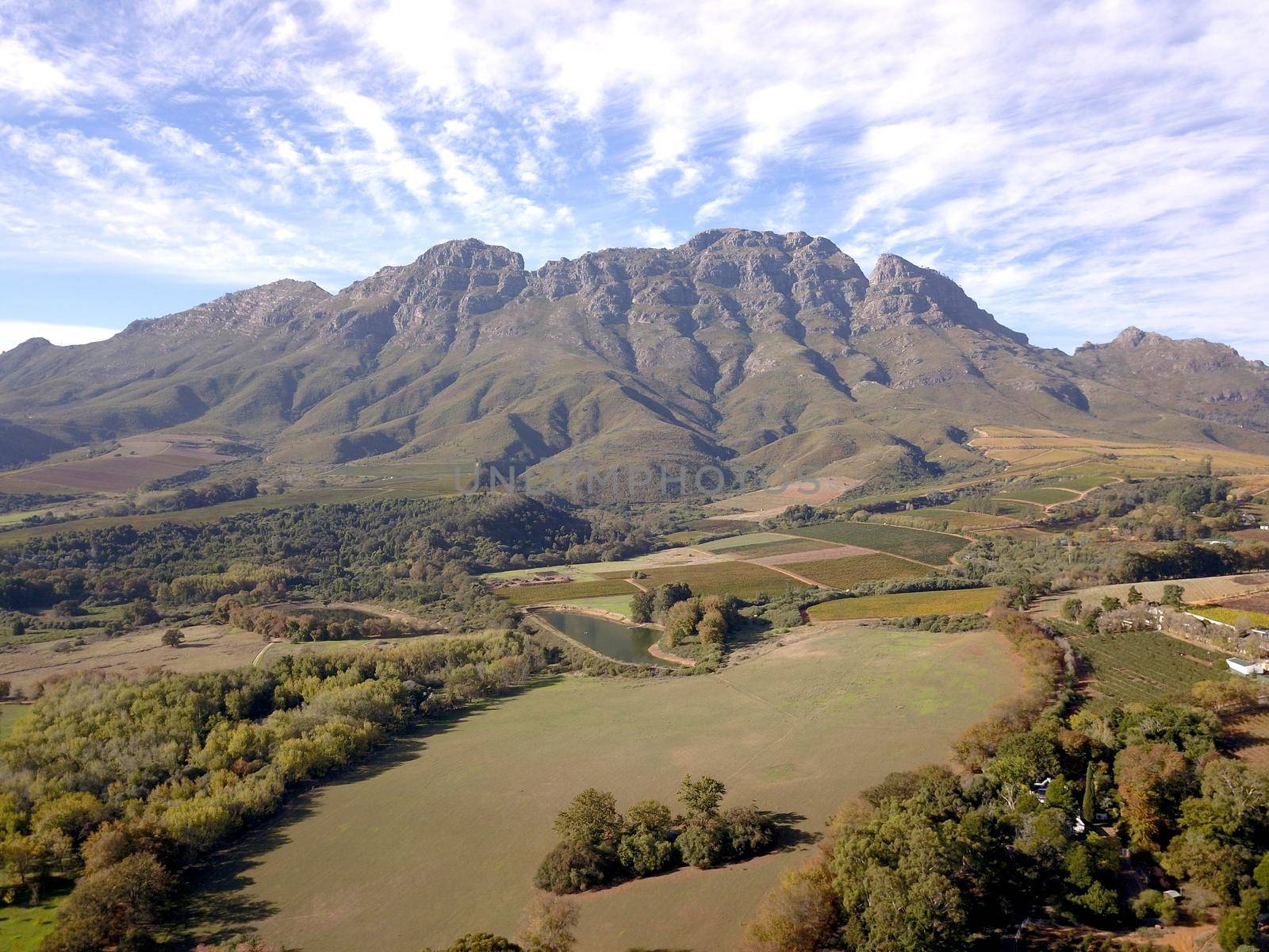 Aerial view of Stellenbosch mountains, Cape Town, South Africa by fivepointsix