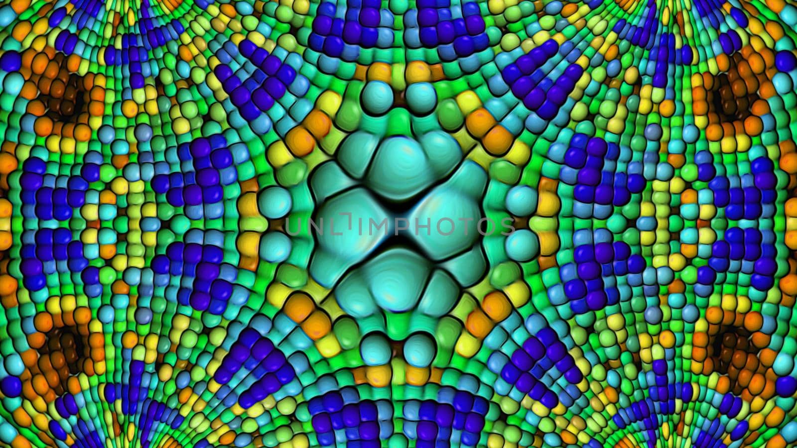Abstract multi-colored background with a surface of spheres. 3d image