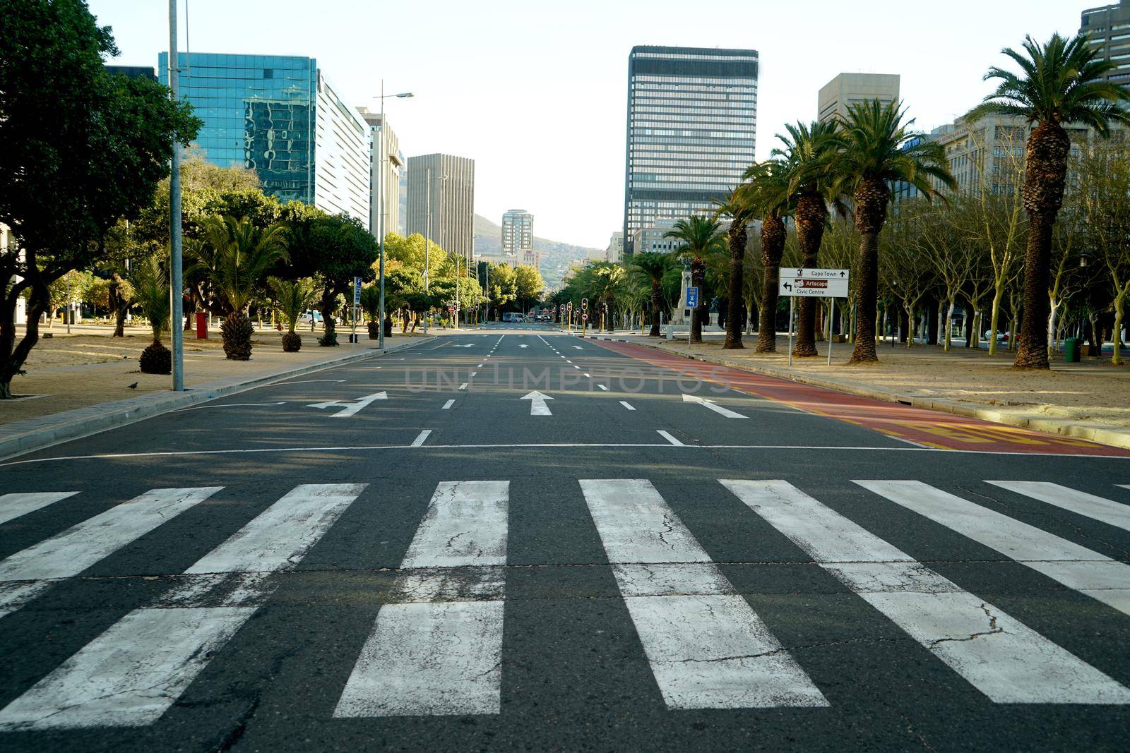 2 April 2020 - Cape Town,South Africa : Empty streets in the city of Cape Town during the lockdown for Covid-19