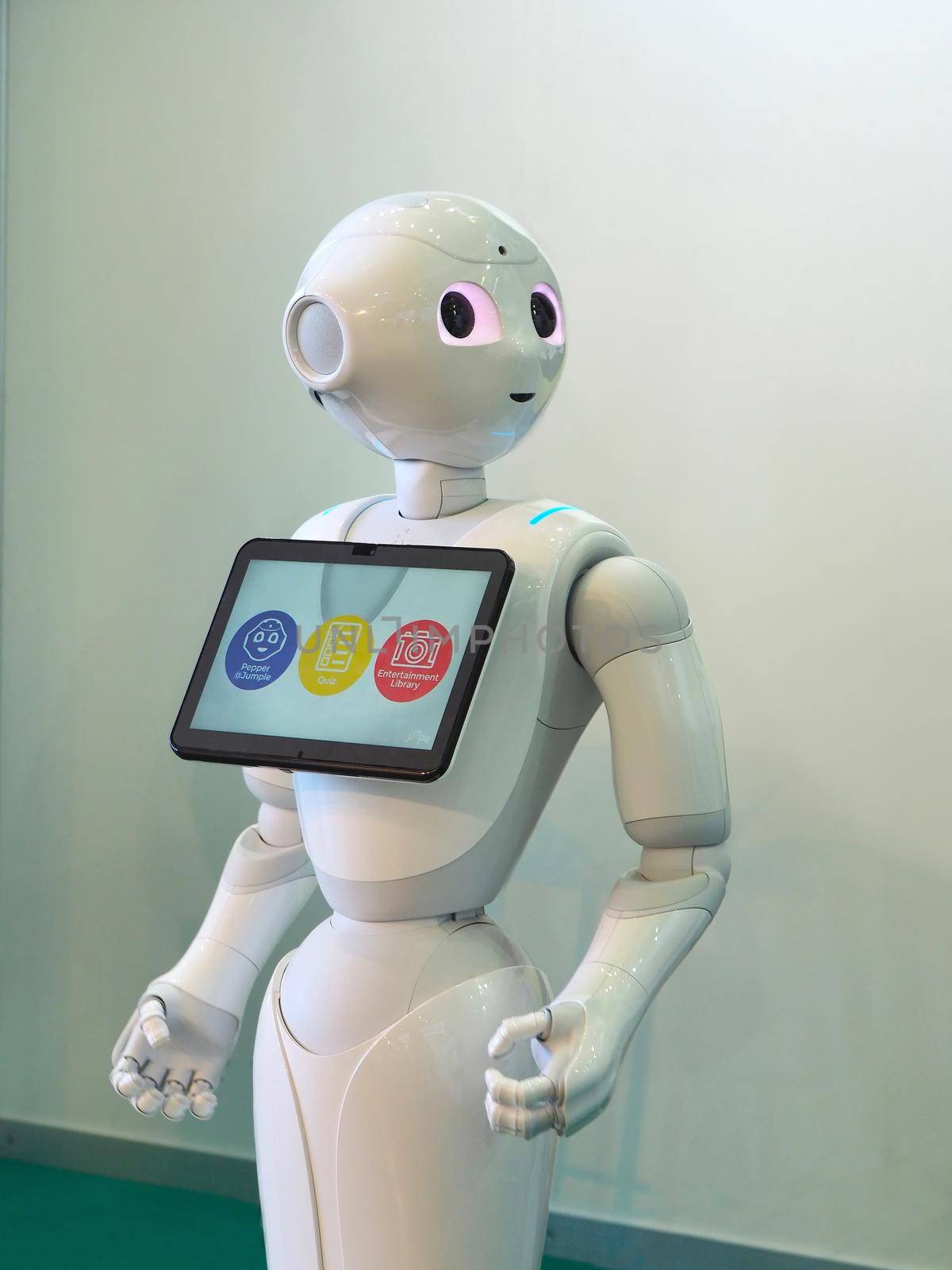 Pepper by SoftBank Robotics the first humanoid assistant for better customer experience interacting with people Turin Italy February 12 2020