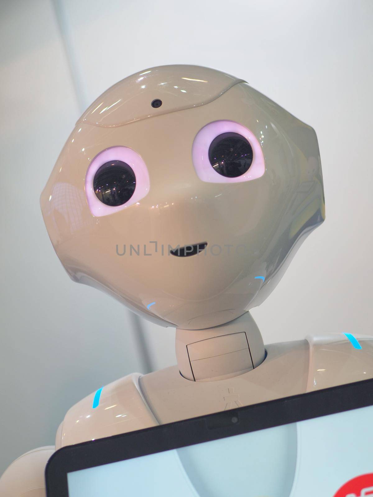 Pepper by SoftBank Robotics the first humanoid assistant for better customer experience interacting with people Turin Italy February 12 2020