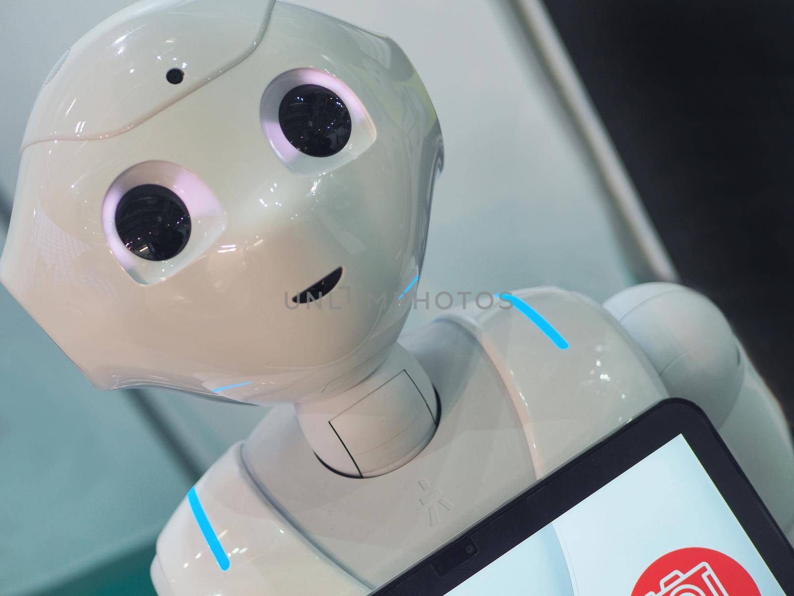 Pepper by SoftBank Robotics the first humanoid assistant for better customer experience interacting with people Turin Italy February 12 2020