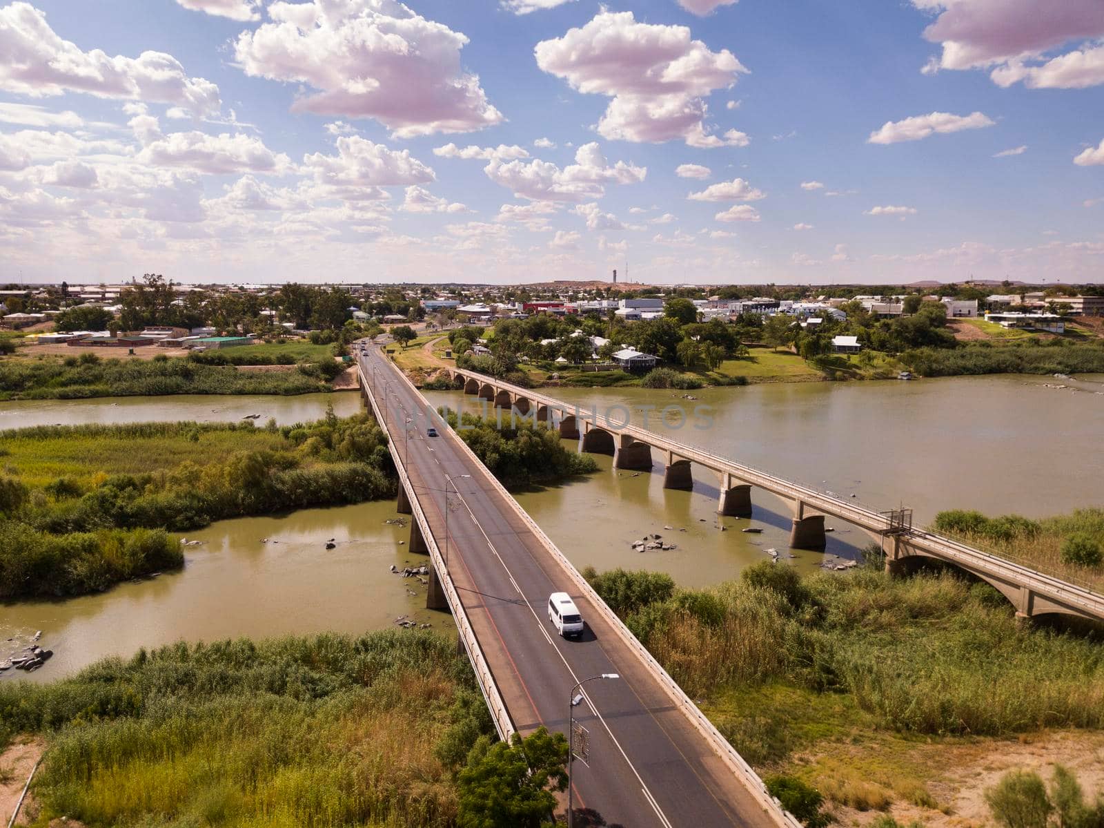 Aerial of small town of Upington, on the Orange Rover, South Africa
