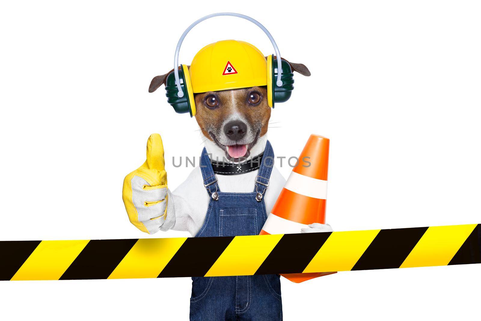 funny under construction dog with thumb up