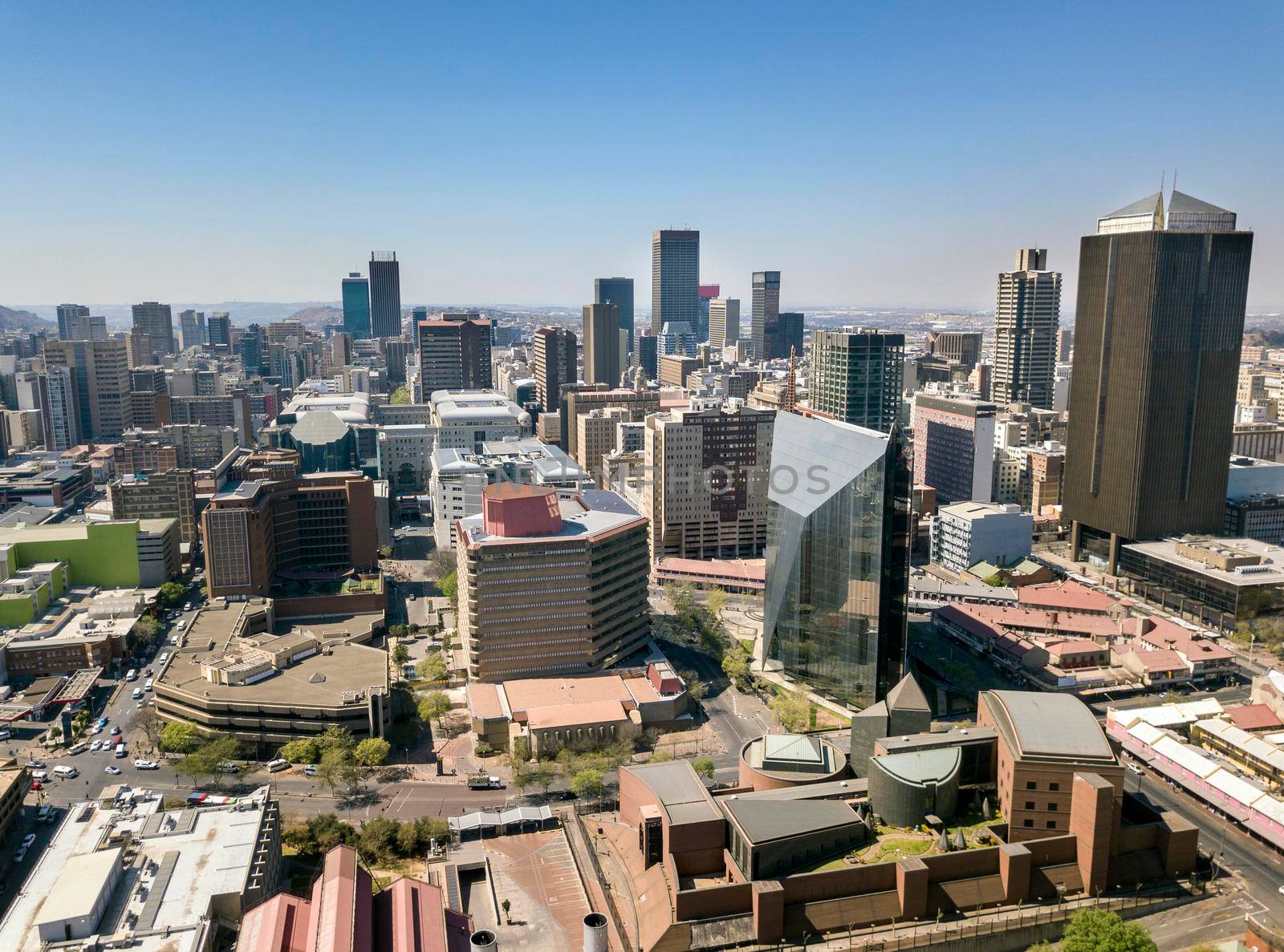 High angle view over Johannesburg city center, South Africa