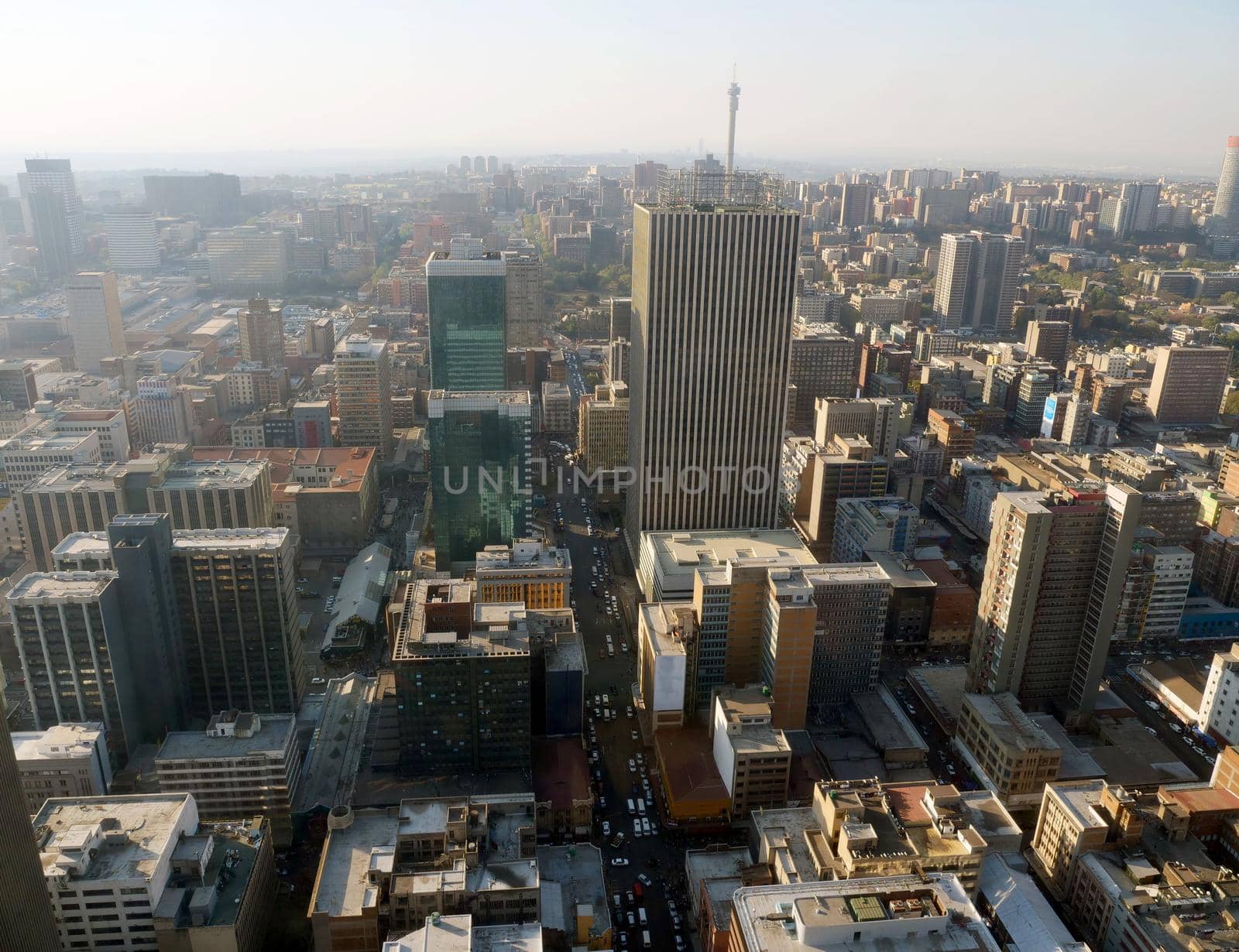 High angle view over Johannesburg city center, South Africa