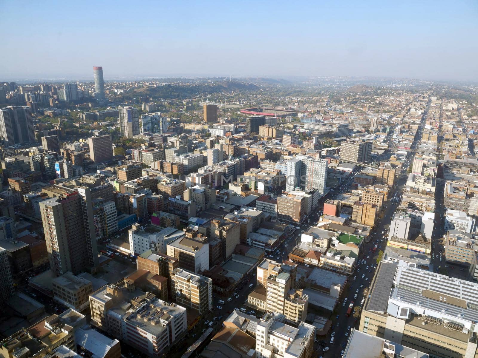 High angle view over Johannesburg city center, South Africa by fivepointsix