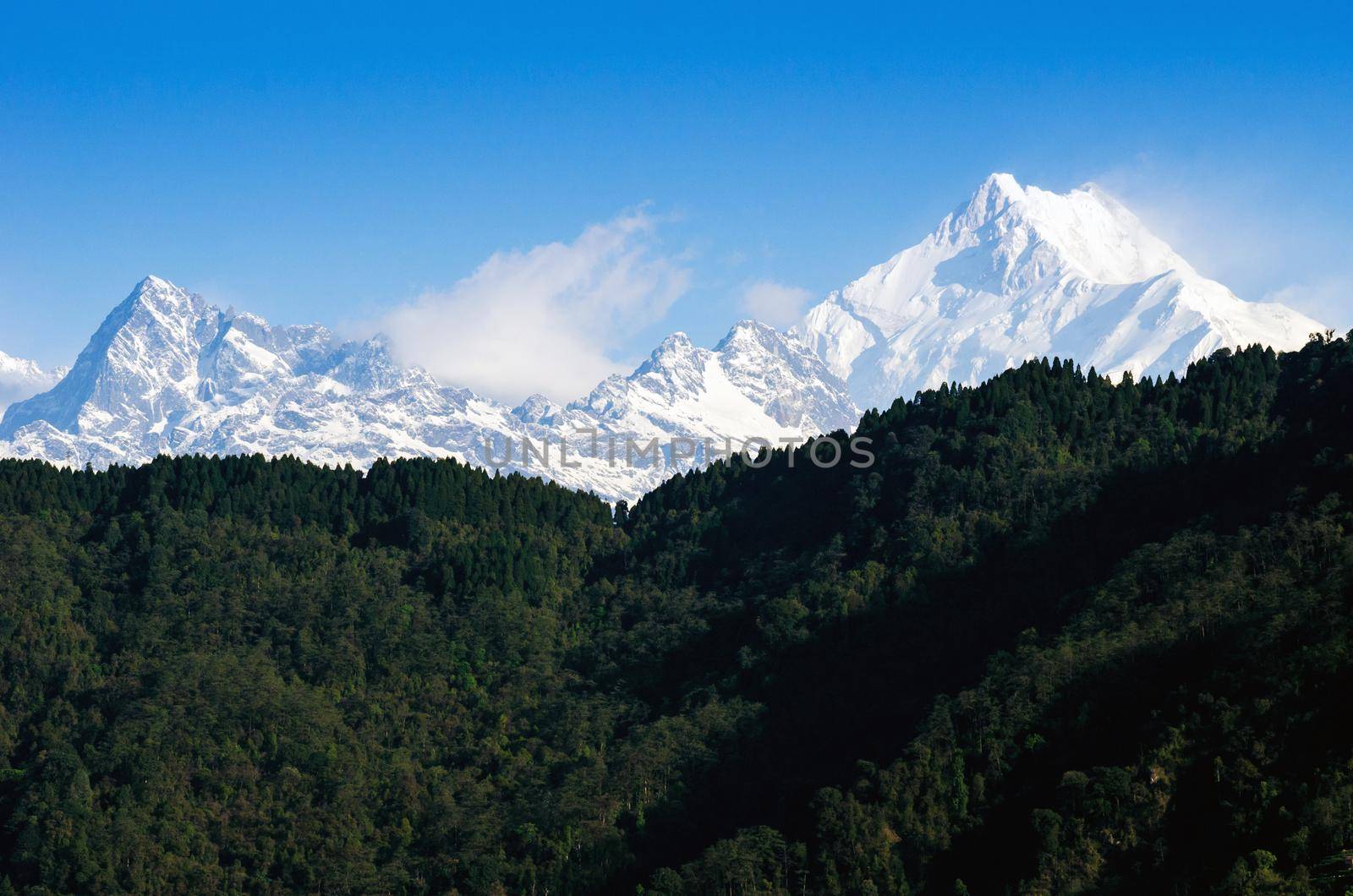 Mount Kanchenjunga range of the himalayas at Sikkim , India