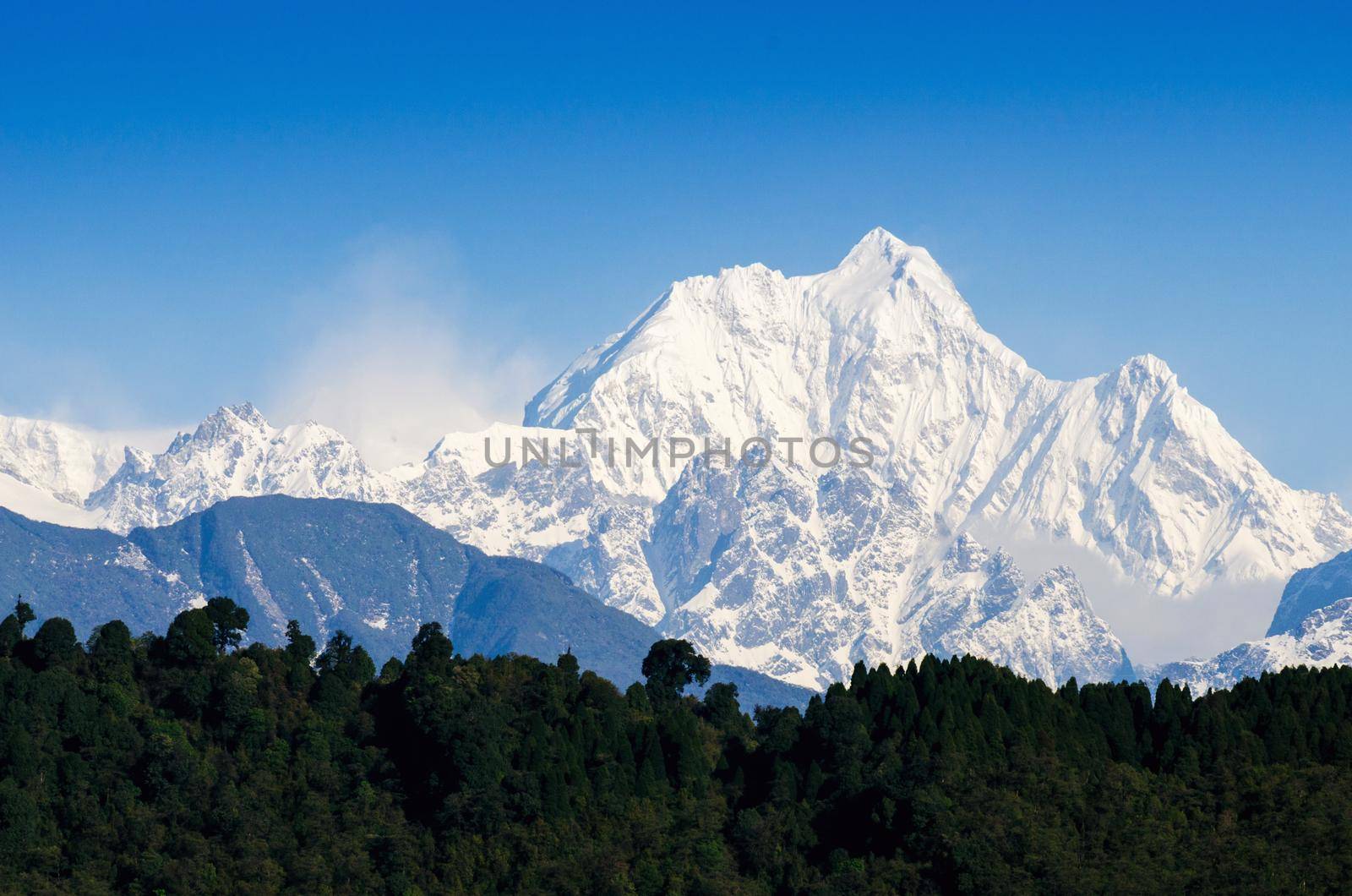 Mount Kanchenjunga range of the himalayas at Sikkim , India