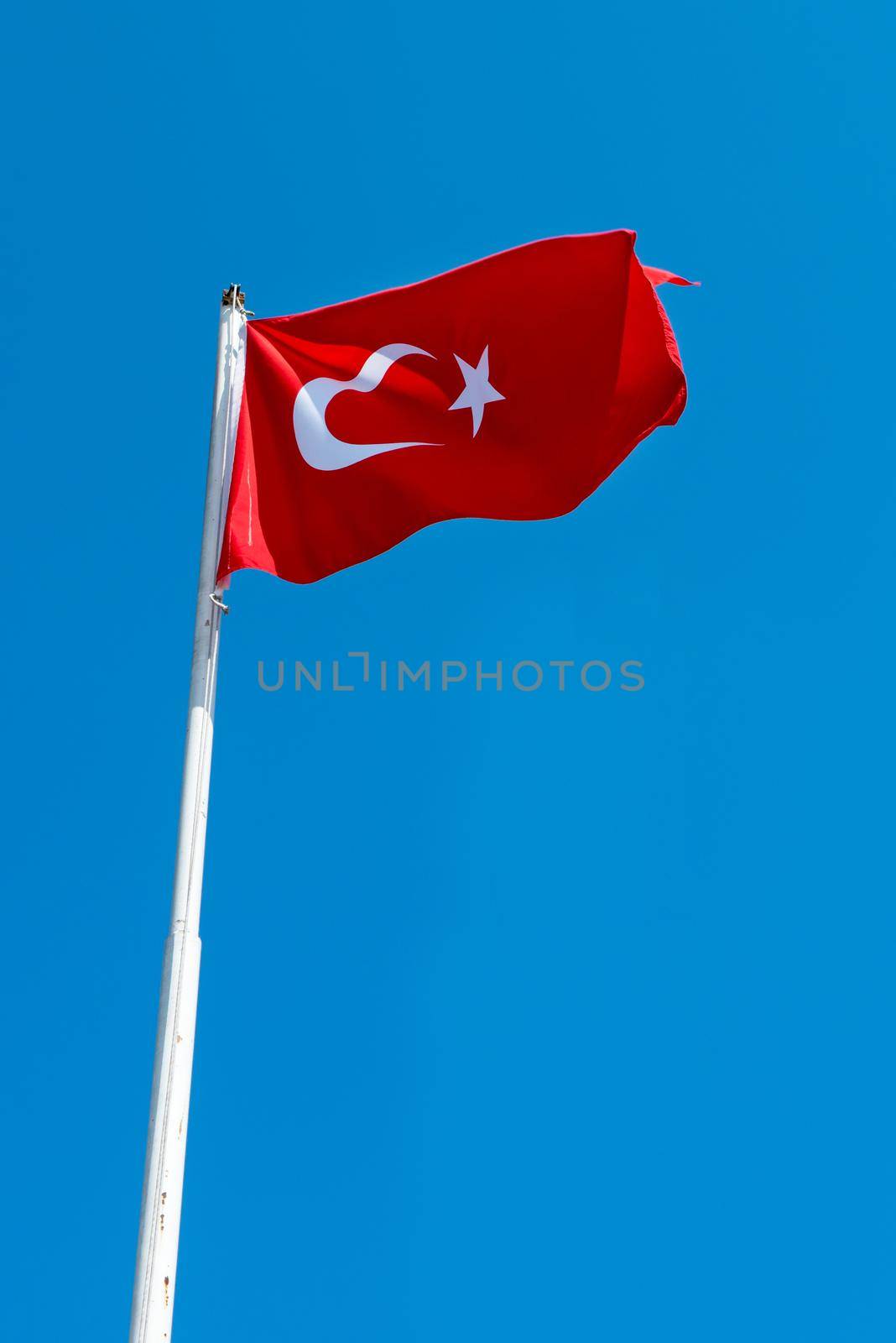 Turkey flag moving on blue sky at sultanahmet square Istanbul,Turkey