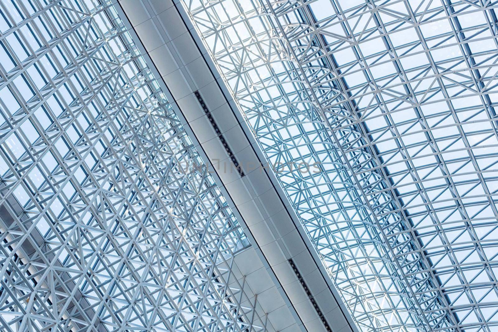 Abstract close up of modern interior architectural metal structure pattern background.