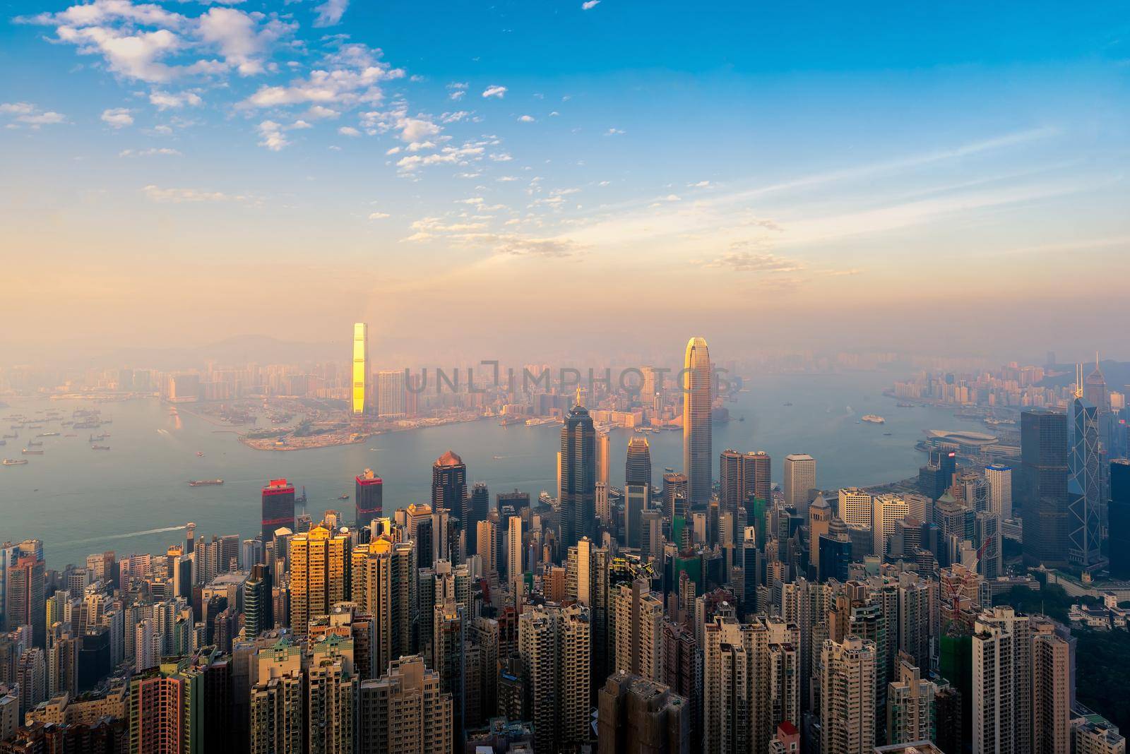 Hong kong downtown the famous cityscape view of Hong Kong skyline during twilight time view from the Victoria peak the famous viewpoint in Hong Kong. by Nuamfolio