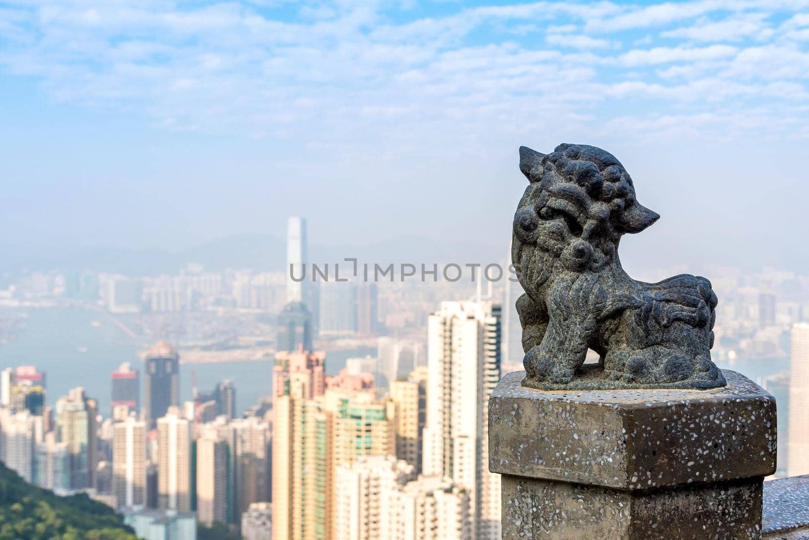 Chinese Lion statue at Victoria peak the famous viewpoint and tourist attraction in Hong Kong. by Nuamfolio