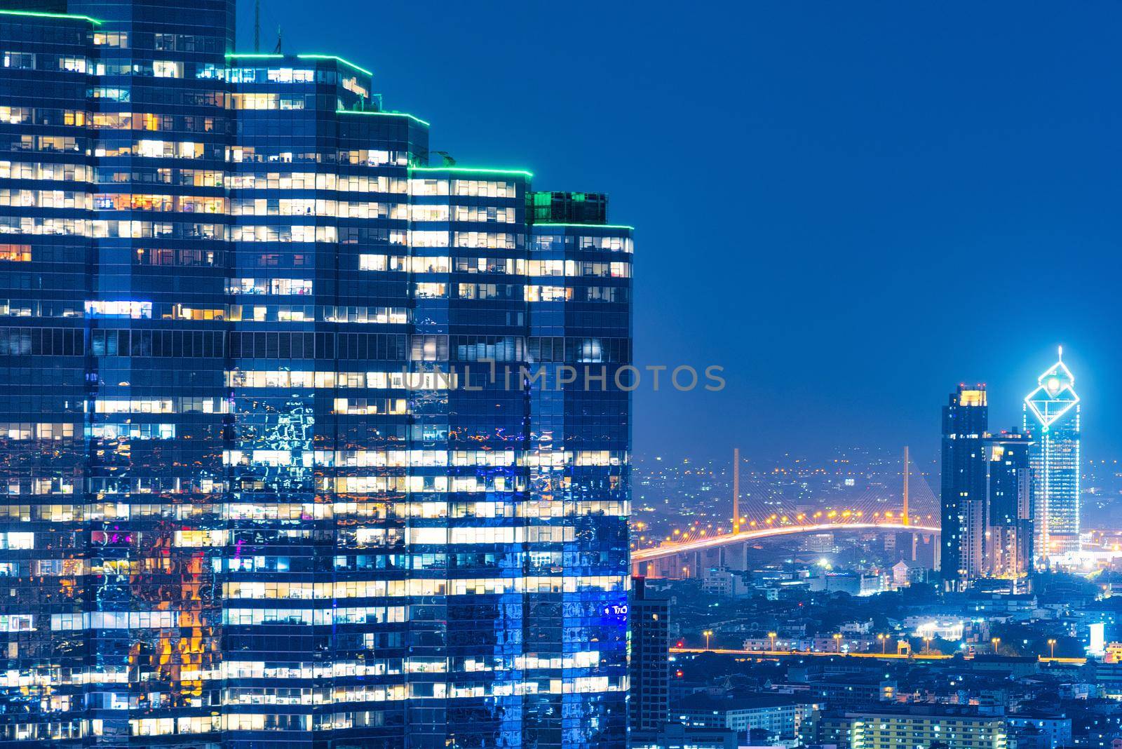 Cityscape view of modern office business building in business zone in big downtown.